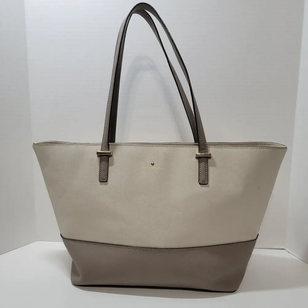 Kate‎ Spade Large Grand Street Harmony Colorblock Tote in Cream and Dove Gray
